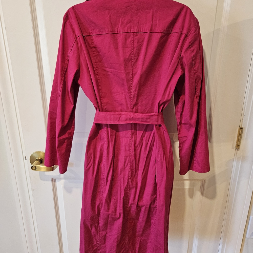 Hugo Boss Dashina Bright Pink Fuchsia Belted Long Sleeve Shirt Dress - Picture 2 of 8